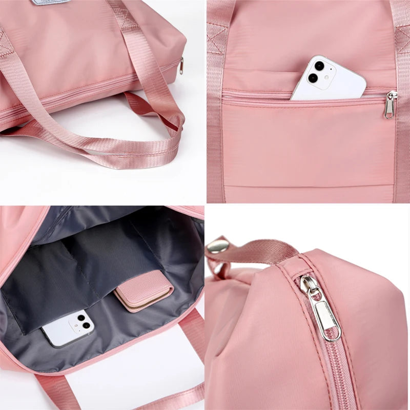 Extendable Women'S Large Capacity Storage Luggage Handbag Leisure Travel Duffle Bag Waterproof Nylon Sports and Fitness Handbag