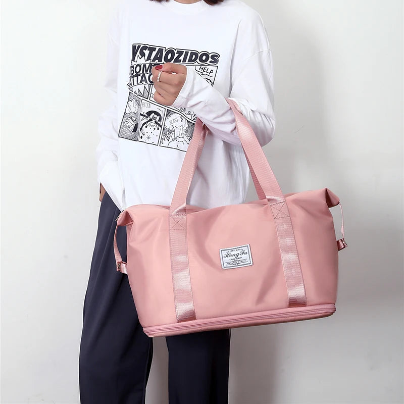 Extendable Women'S Large Capacity Storage Luggage Handbag Leisure Travel Duffle Bag Waterproof Nylon Sports and Fitness Handbag