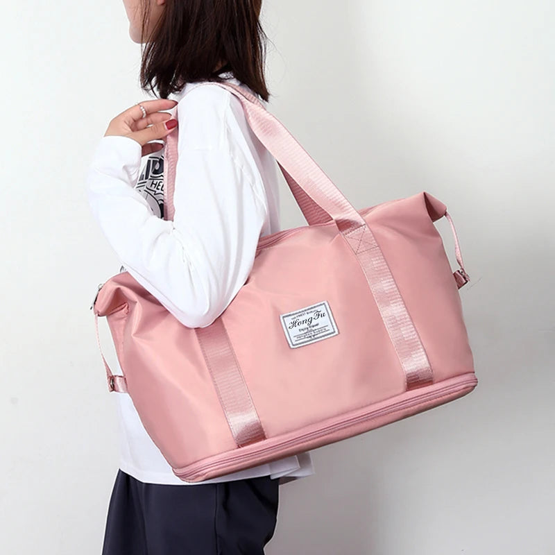 Extendable Women'S Large Capacity Storage Luggage Handbag Leisure Travel Duffle Bag Waterproof Nylon Sports and Fitness Handbag