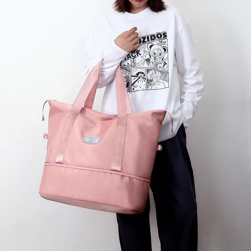 Extendable Women'S Large Capacity Storage Luggage Handbag Leisure Travel Duffle Bag Waterproof Nylon Sports and Fitness Handbag